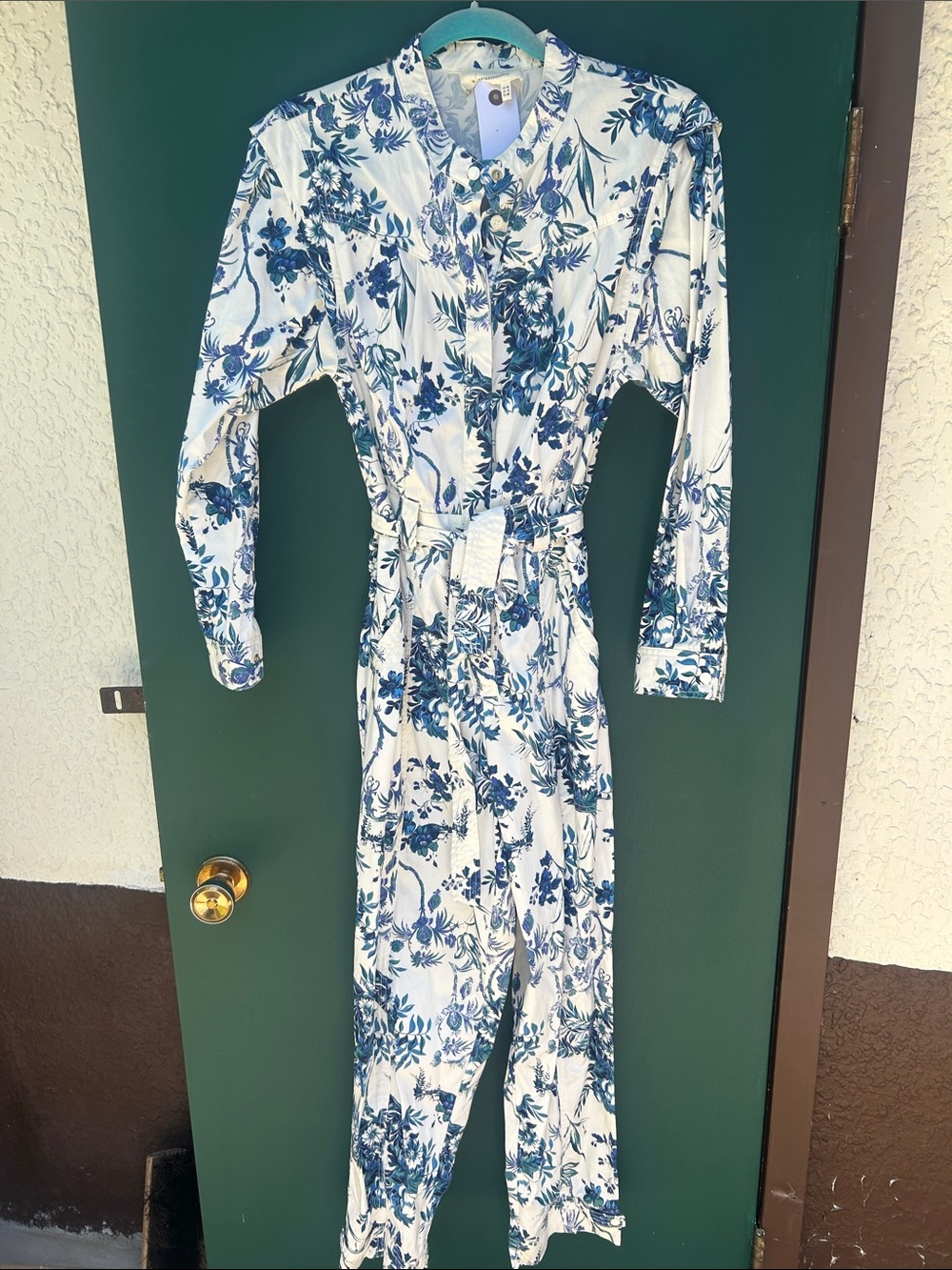 Anthropologie Blue and White Floral Jumpsuit